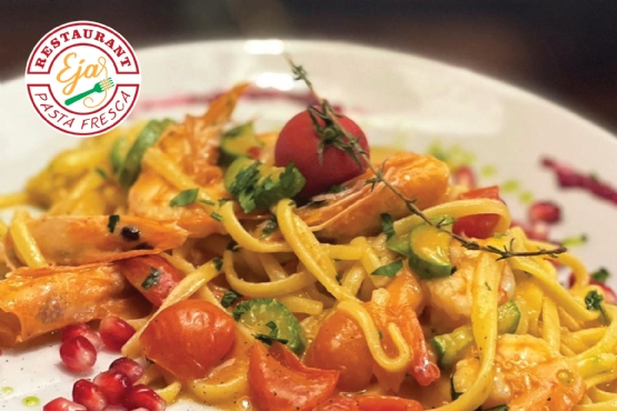 Restaurant EJA, Tagliatelle, Polognese, Porcini tartuf, Shampignion karkalec shafran, Gatime me peshk, Fileto levreku, Fileto salmoni,